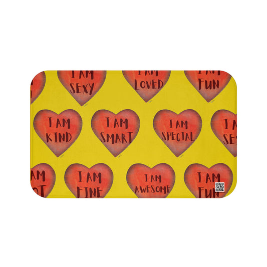 Bath Mat - Yellow Heart Bathroom mat - Unique Bath mat - Motivational Hearts