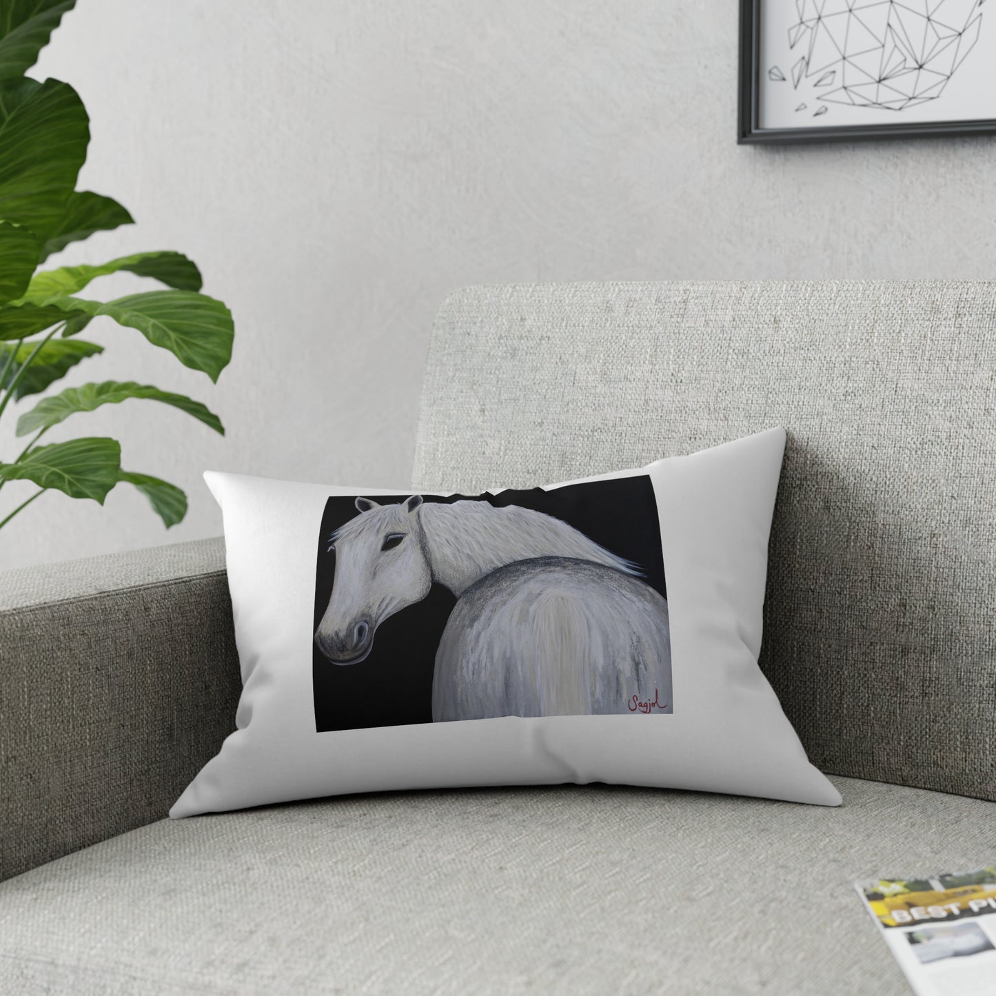 White Lumber Pillow - Equestrian Lumber Pillow - Stamina Original Art Throw Pillow - Throw pillow for couch - Ghost