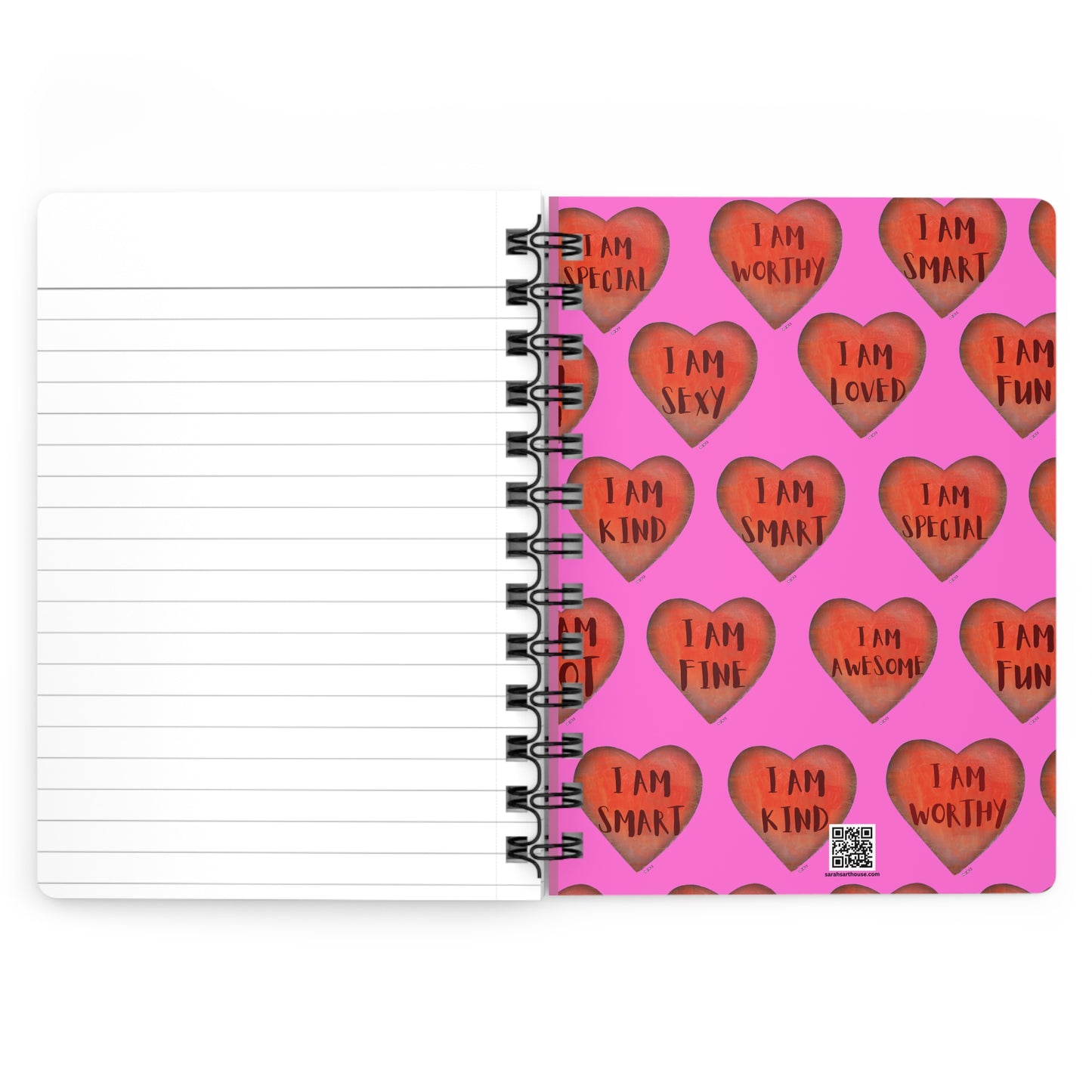 Spiral Bound Journal - "Pink Motivational Heart" - Notepad - College Dorm accessory - Desktop notebook