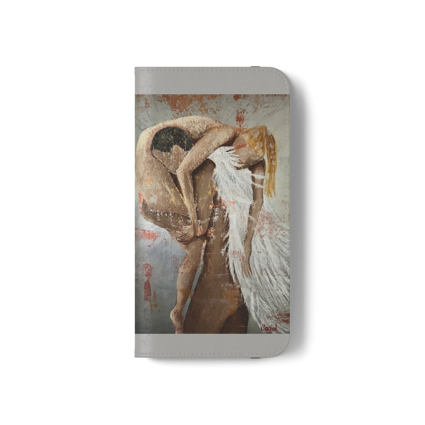 Phone Case - Angel Rescuing Girl - Hand Painted Original Art - flip phone case - Wallet phone case