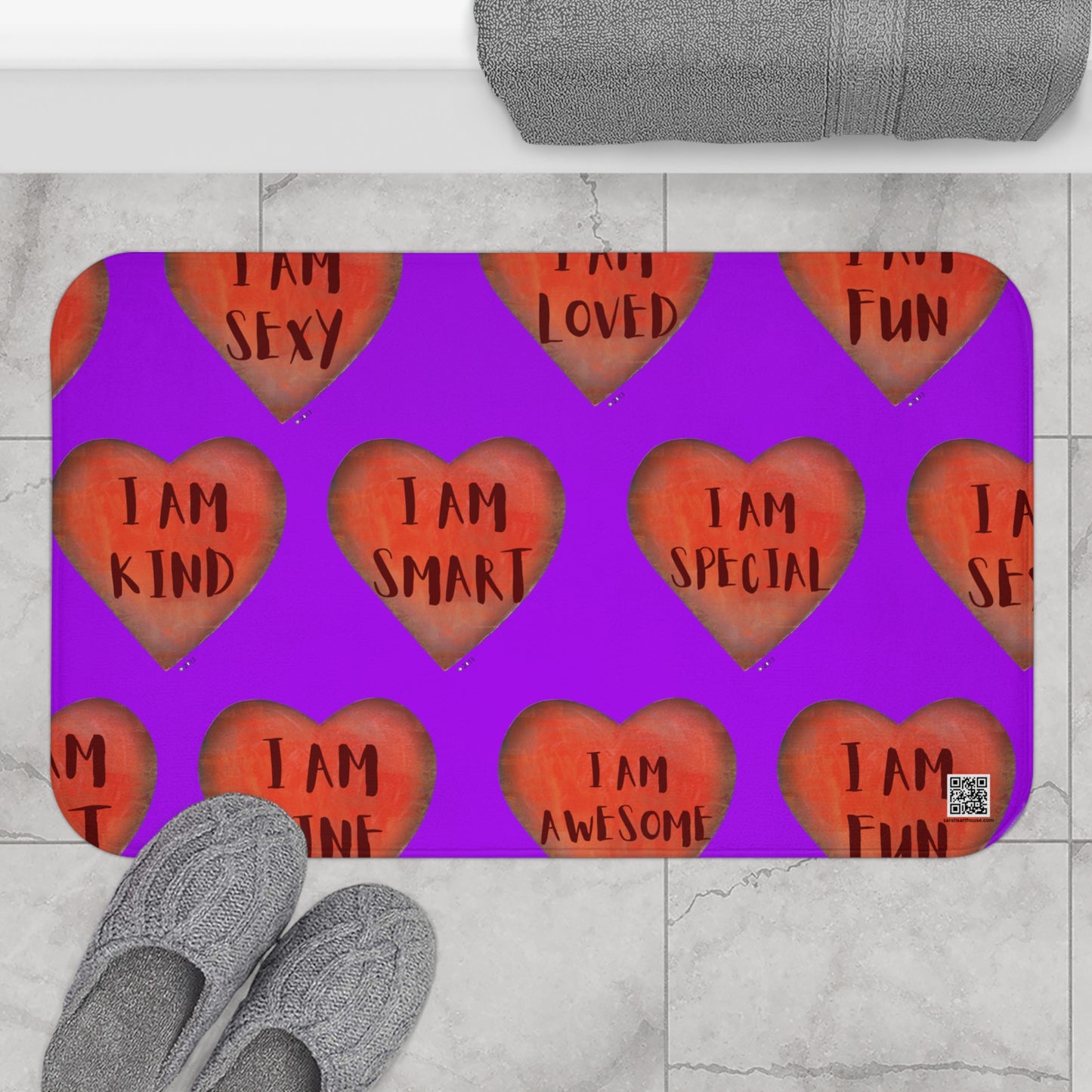 Bath Mat - Purple Heart Bathroom mat - Unique Bath mat - Motivational Hearts