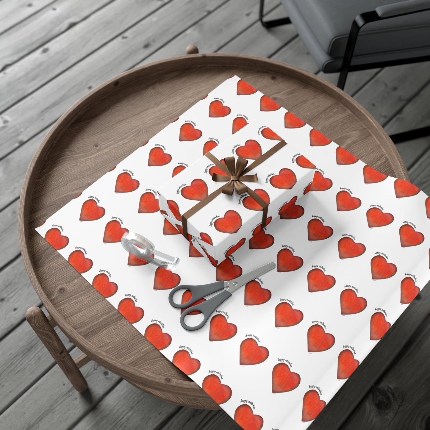 Gift Wrap Papers - "Happy Valentine" Heart Gift Paper -  Valentine Wrapping Paper