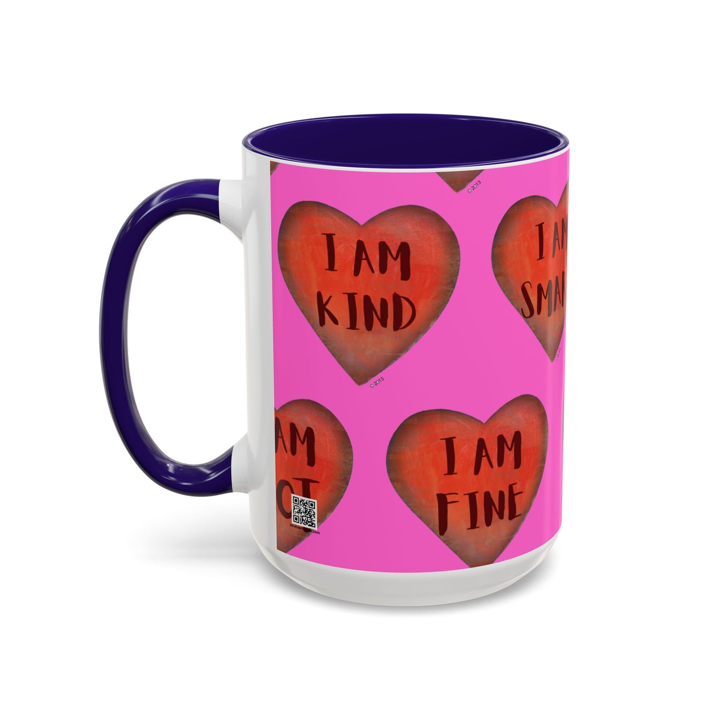 Pink Heart Mug - Colorful hand painted mug - Motivational Mug - Pink Coffee Mug