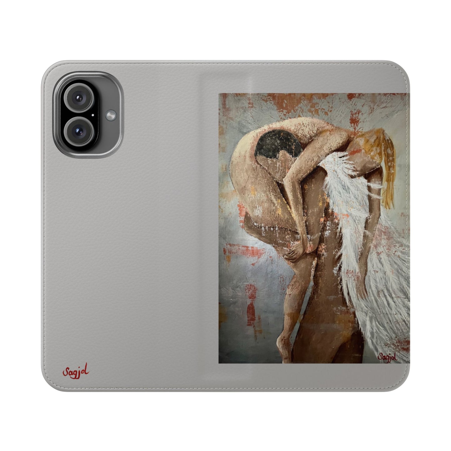 Phone Case - Angel Rescuing Girl - Hand Painted Original Art - flip phone case - Wallet phone case