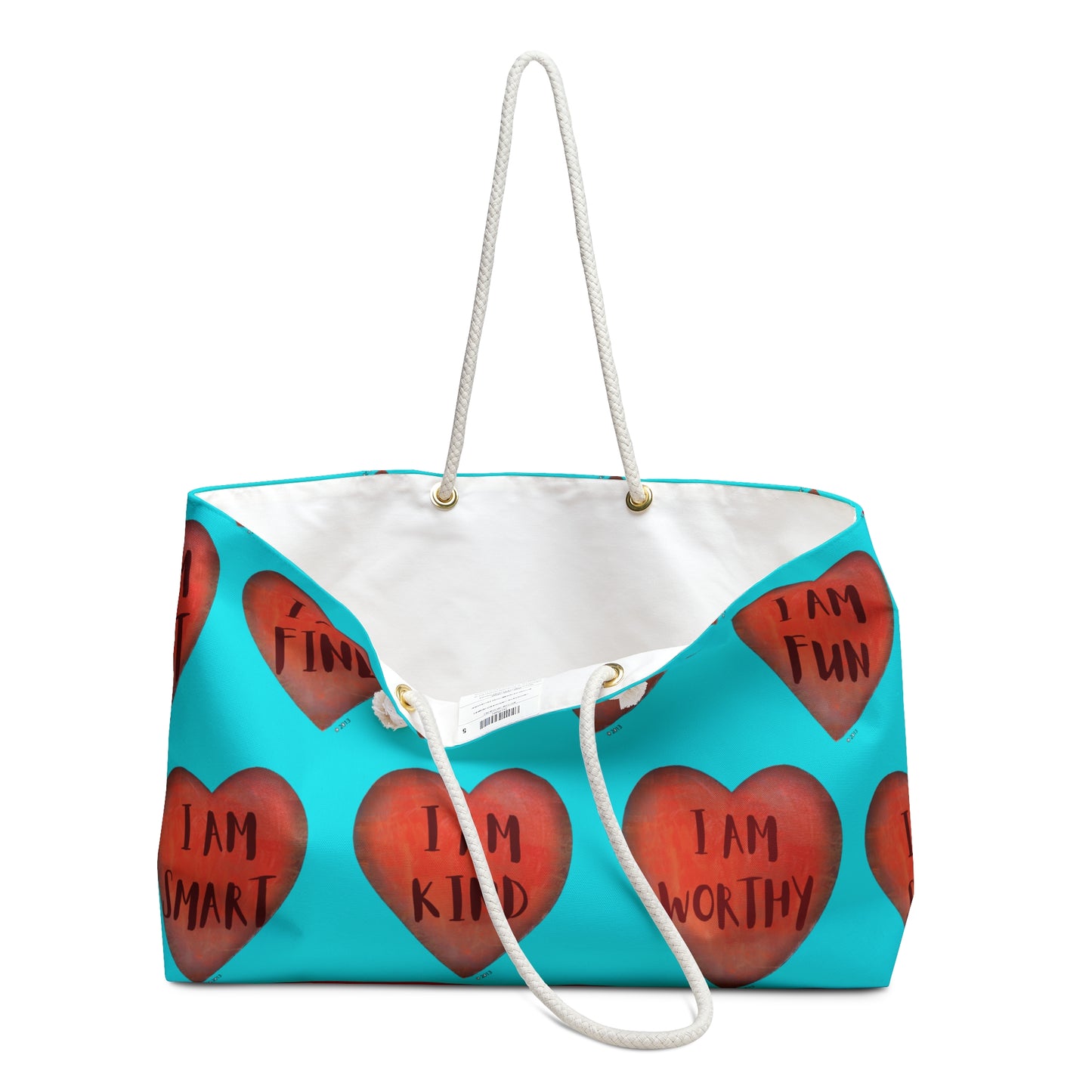 Weekender Bag - Fun Colorful Beach or Weekend Bag Perfect for Mother's Day Gift - Hand painted Turquoise Heart art bag