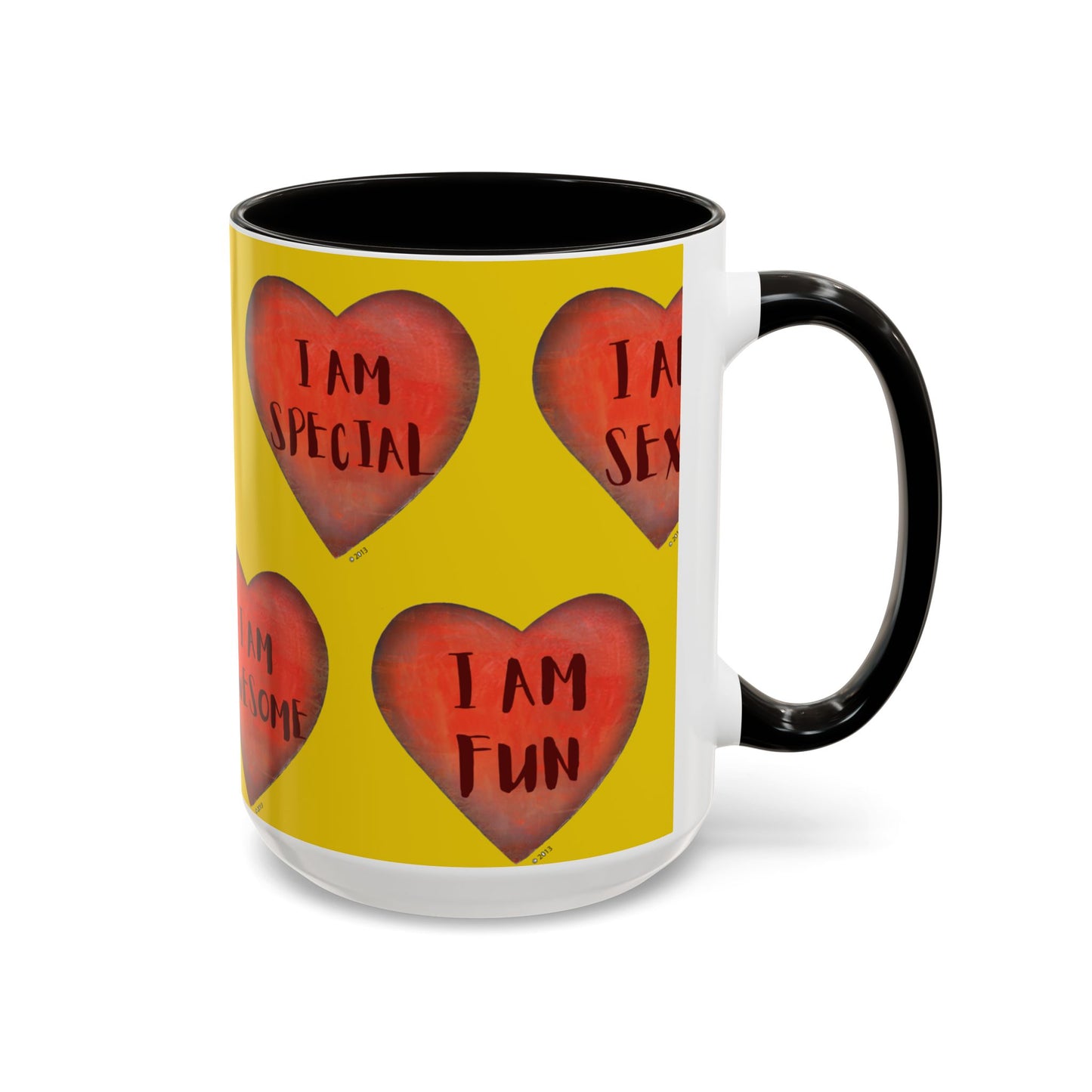 Yellow Heart Mug - Colorful hand painted mug - Motivational Heart Mug - Yellow Coffee Mug