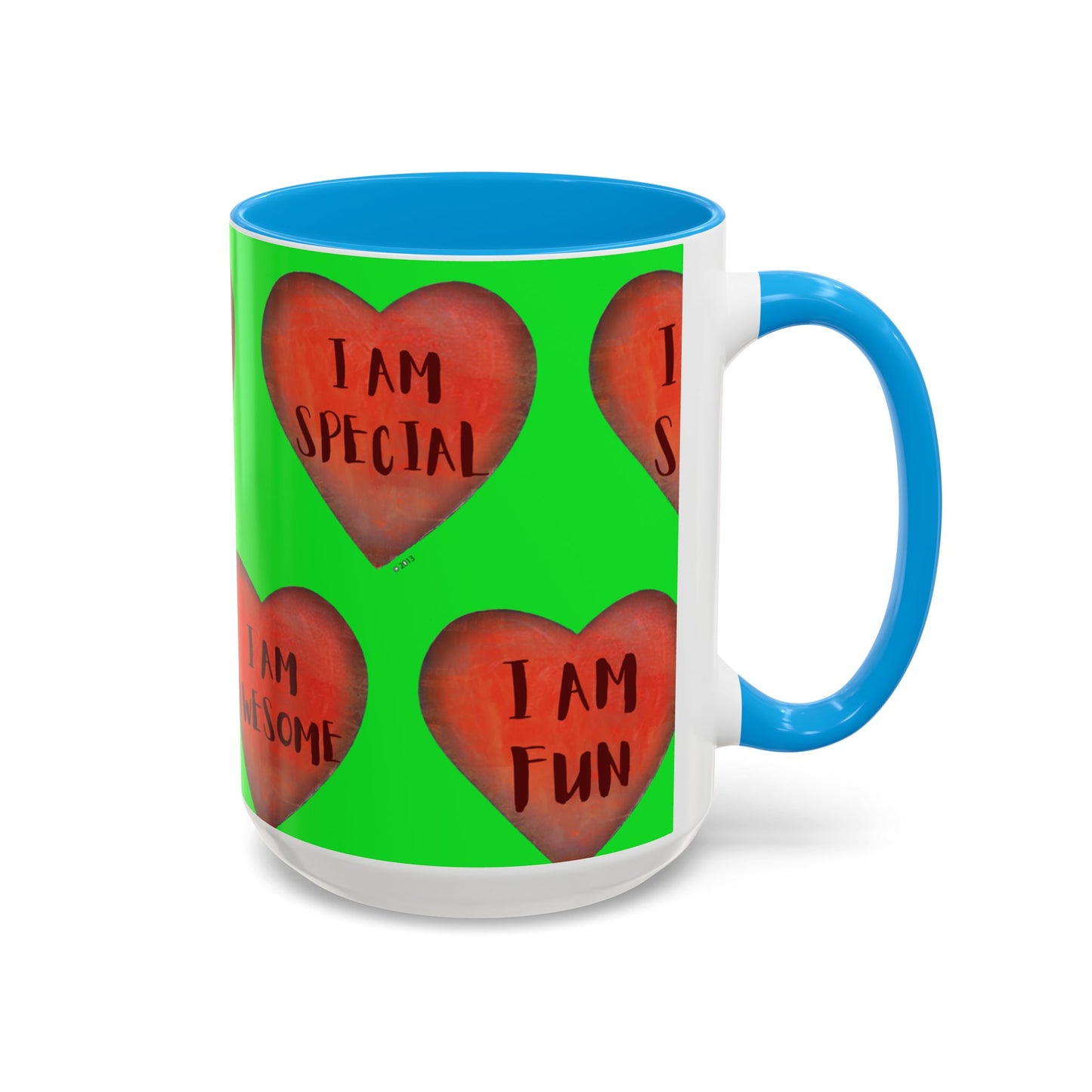 Green Heart Mug - Colorful hand painted mug - Motivational Heart Mug - Green Coffee Mug