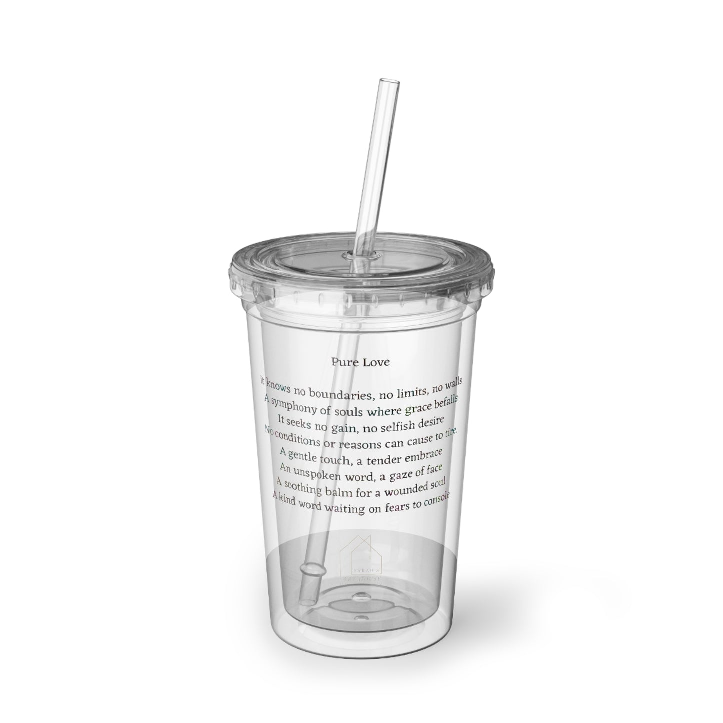 Acrylic Drinks Cup - Ice Coffee Cup - Double Wall insulated Tumbler 16oz - Pure Love