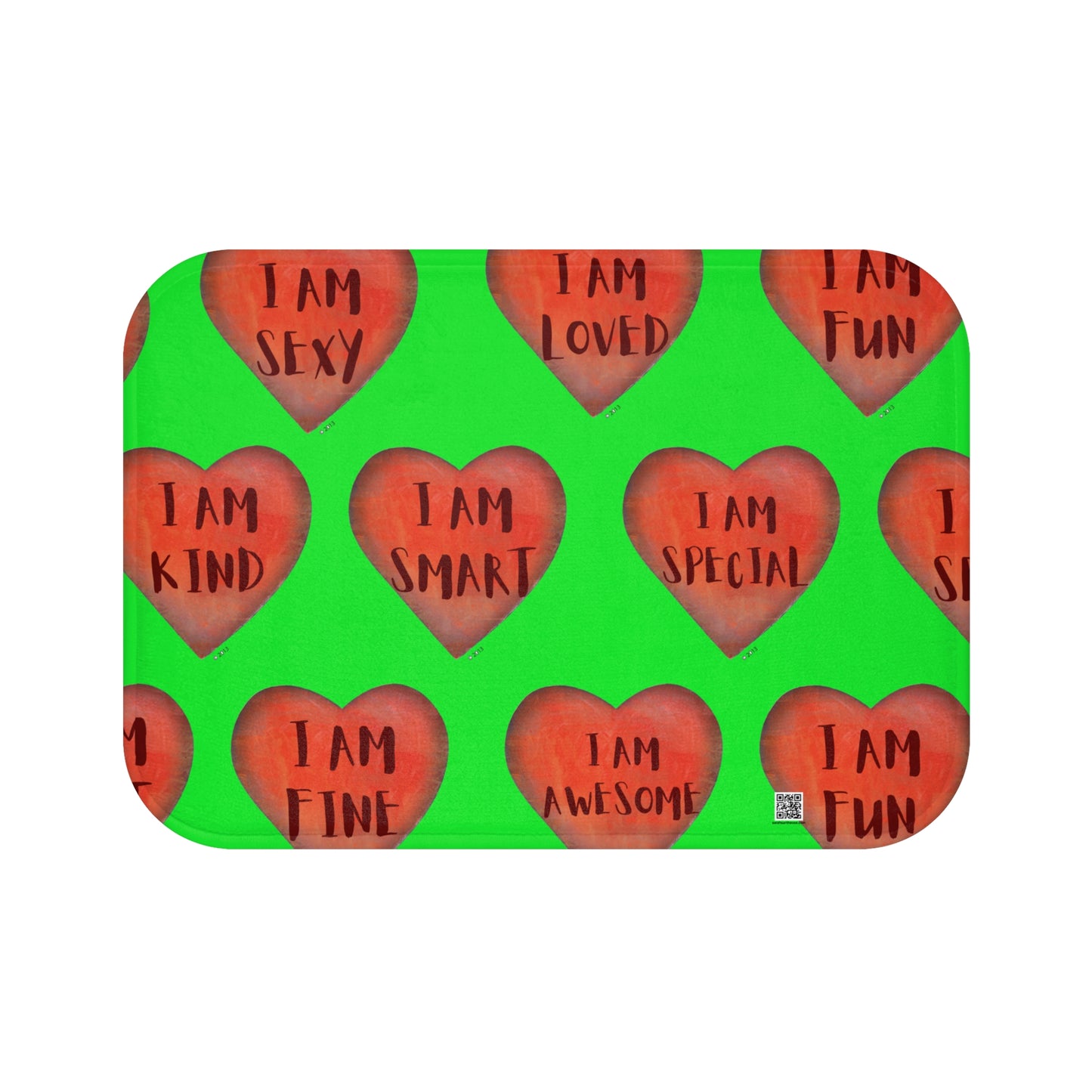 Bath Mat - Green Heart Bathroom mat - Unique Bath mat - Motivational Hearts