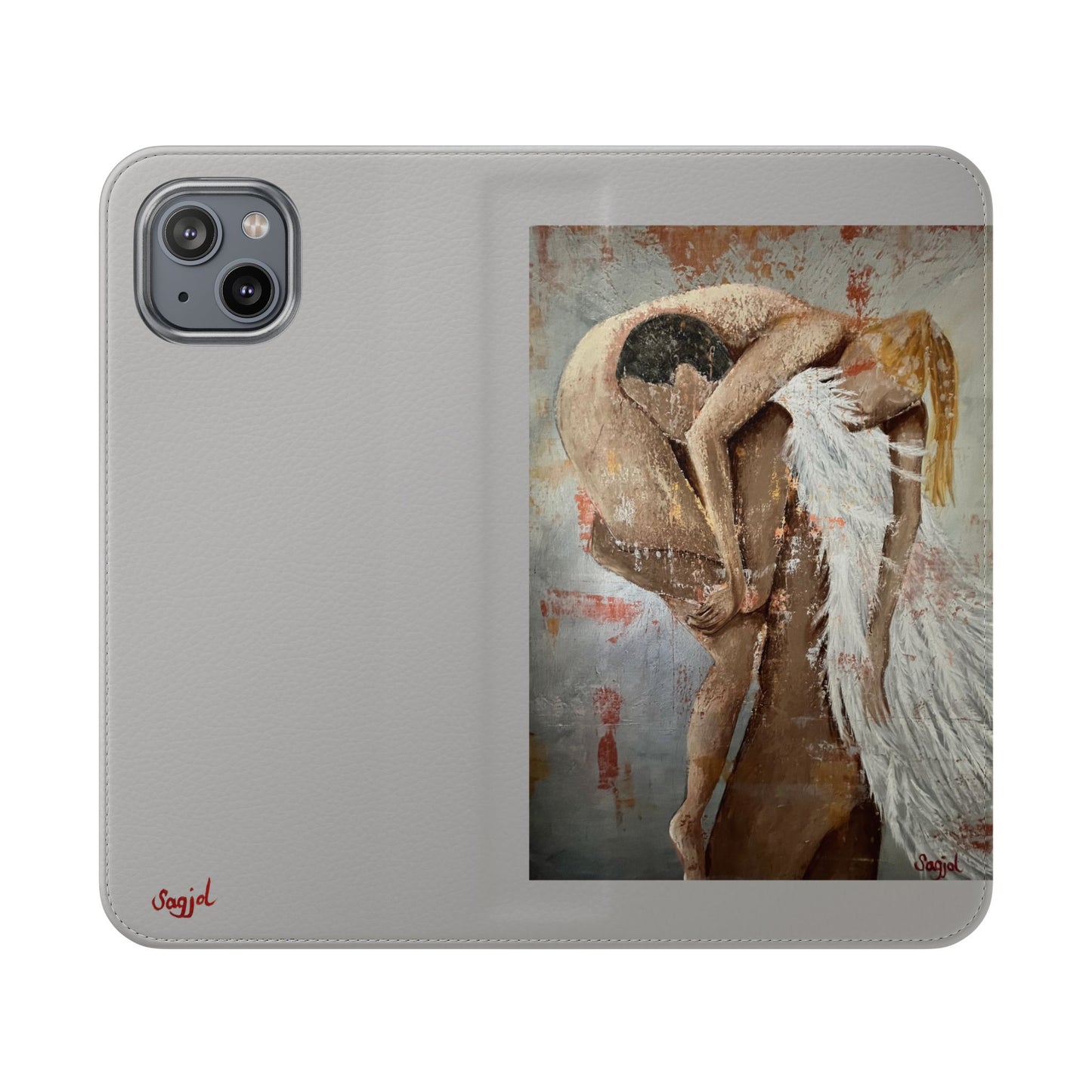 Phone Case - Angel Rescuing Girl - Hand Painted Original Art - flip phone case - Wallet phone case