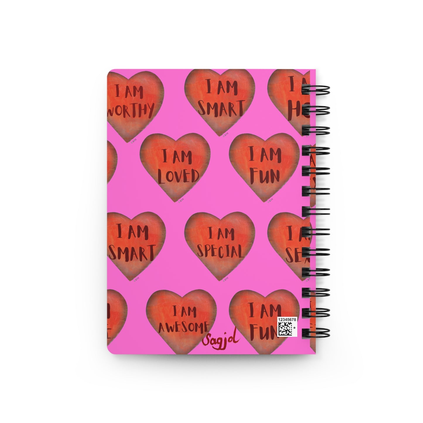 Spiral Bound Journal - "Pink Motivational Heart" - Notepad - College Dorm accessory - Desktop notebook