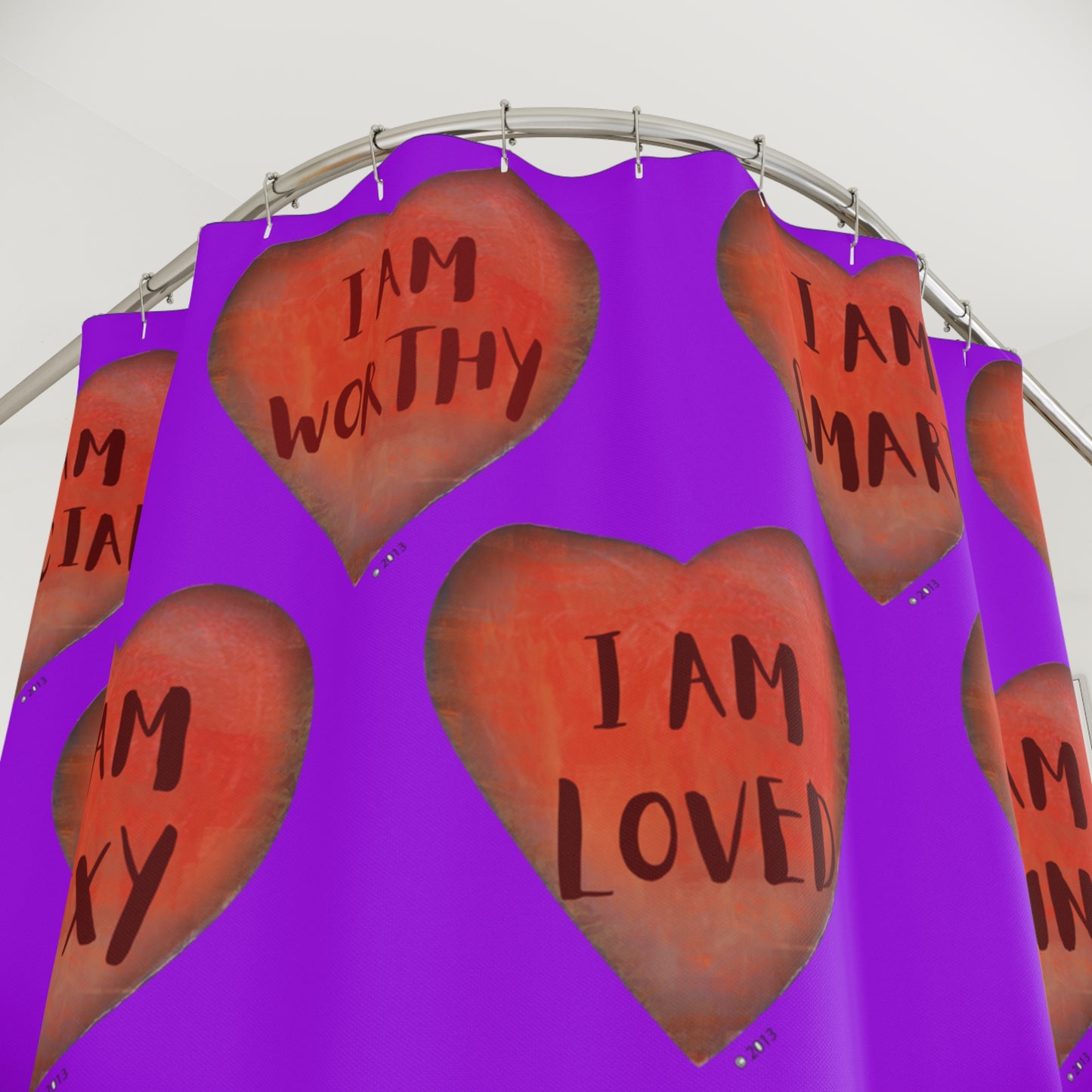 Shower Curtain - Motivational Heart Bath Curtain- Stamina - Purple Curtain for Shower - College Dorm Curtain