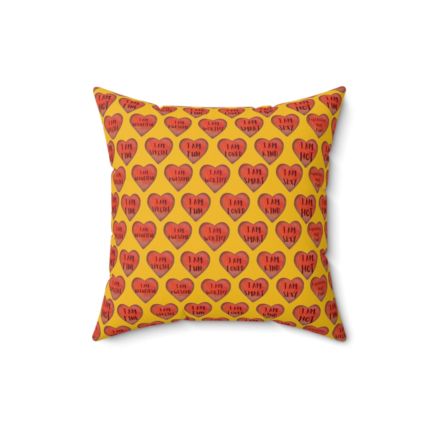 Colorful Faux Suede Pillow - Red Heart motivational pillow - Yellow Throw Pillow - Inspirational Decorative pillow