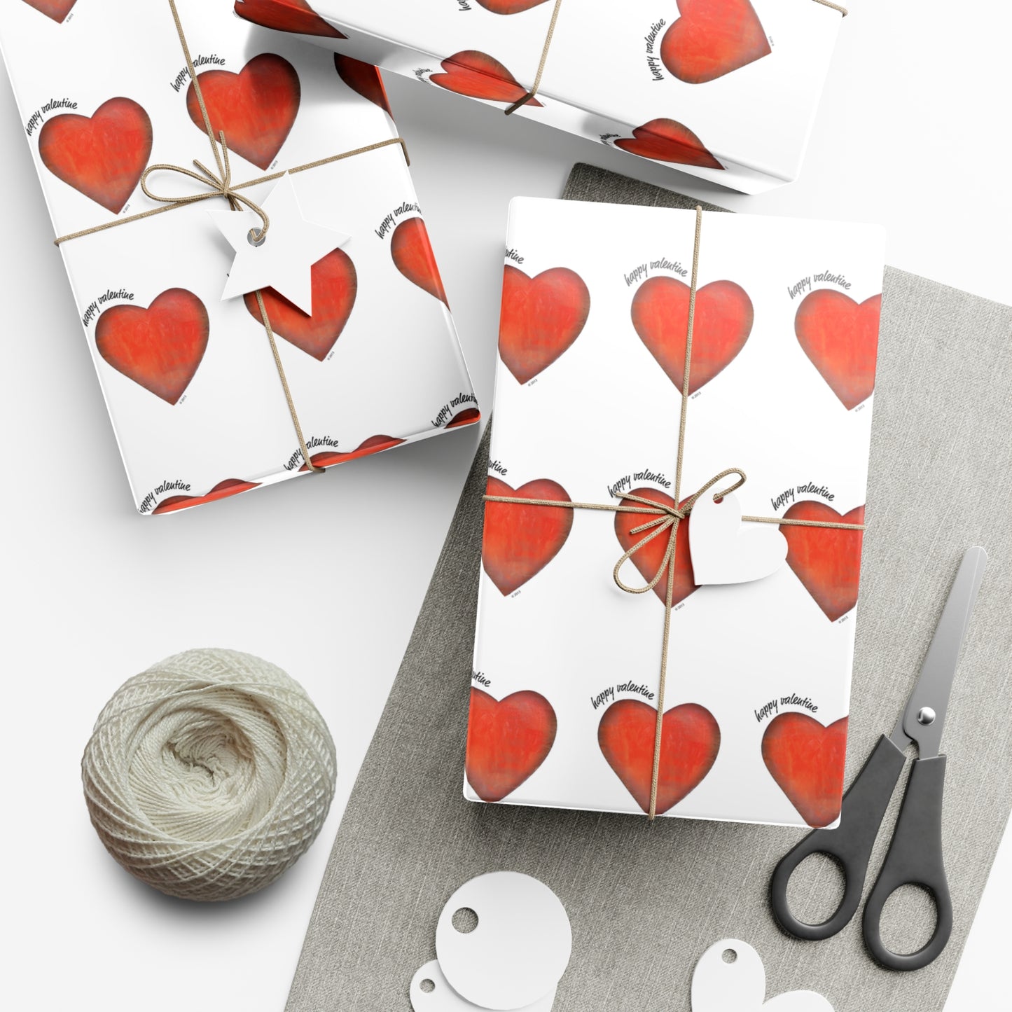 Gift Wrap Papers - "Happy Valentine" Heart Gift Paper -  Valentine Wrapping Paper