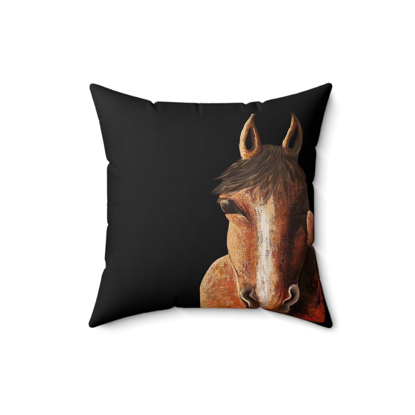Horse Faux Suede Pillow - Equestrian Decor - Black Throw Pillow - Western Decor - Nigel Hand painted art Pillow