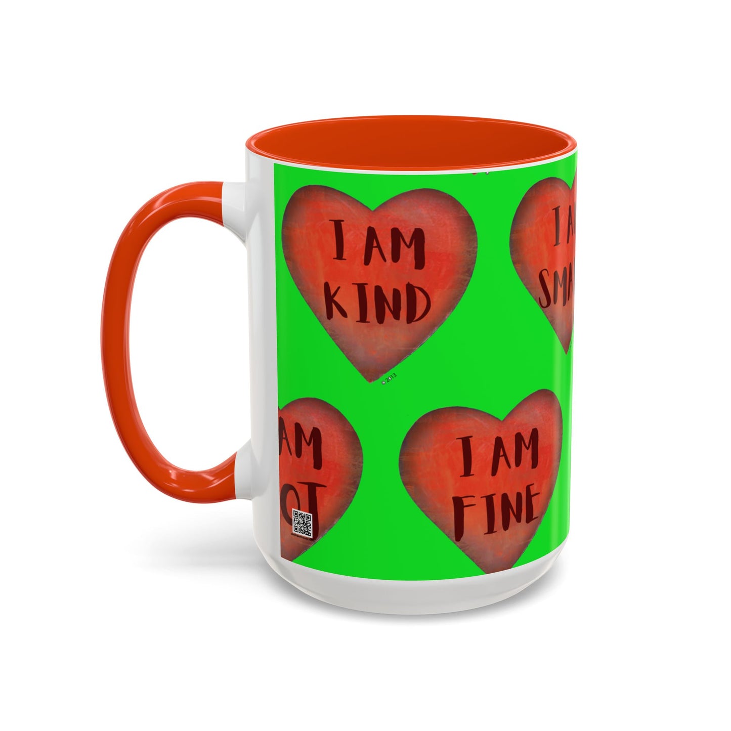 Green Heart Mug - Colorful hand painted mug - Motivational Heart Mug - Green Coffee Mug