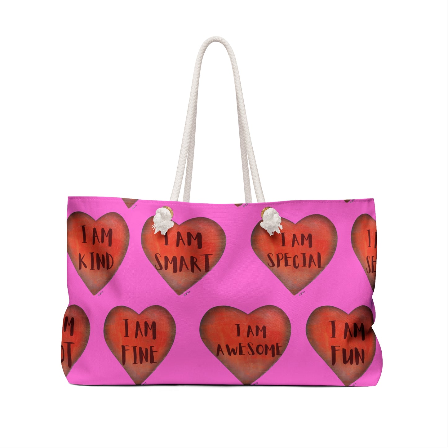 Weekender Bag - Fun Colorful Beach or Weekend Bag Perfect for Mother's Day Gift - Pink Hand painted Heart art bag - Cruise bag