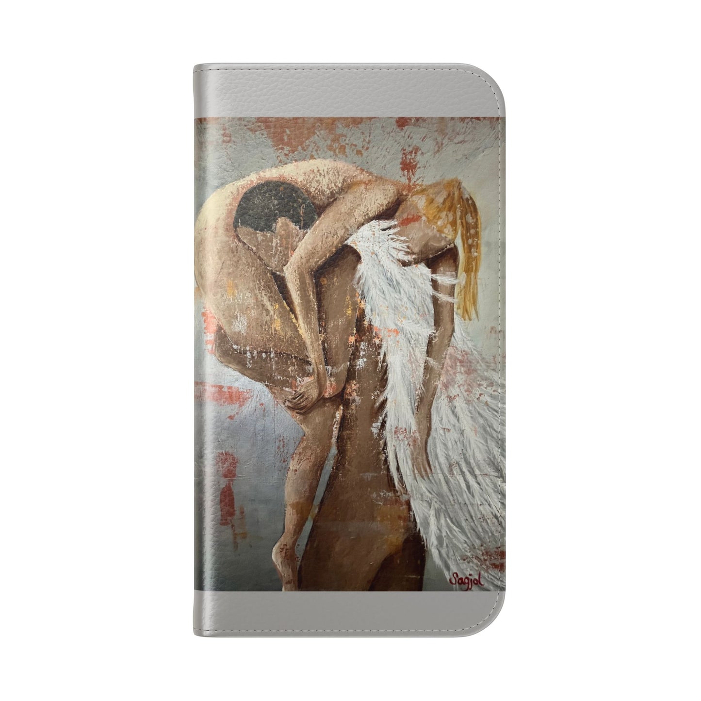 Phone Case - Angel Rescuing Girl - Hand Painted Original Art - flip phone case - Wallet phone case