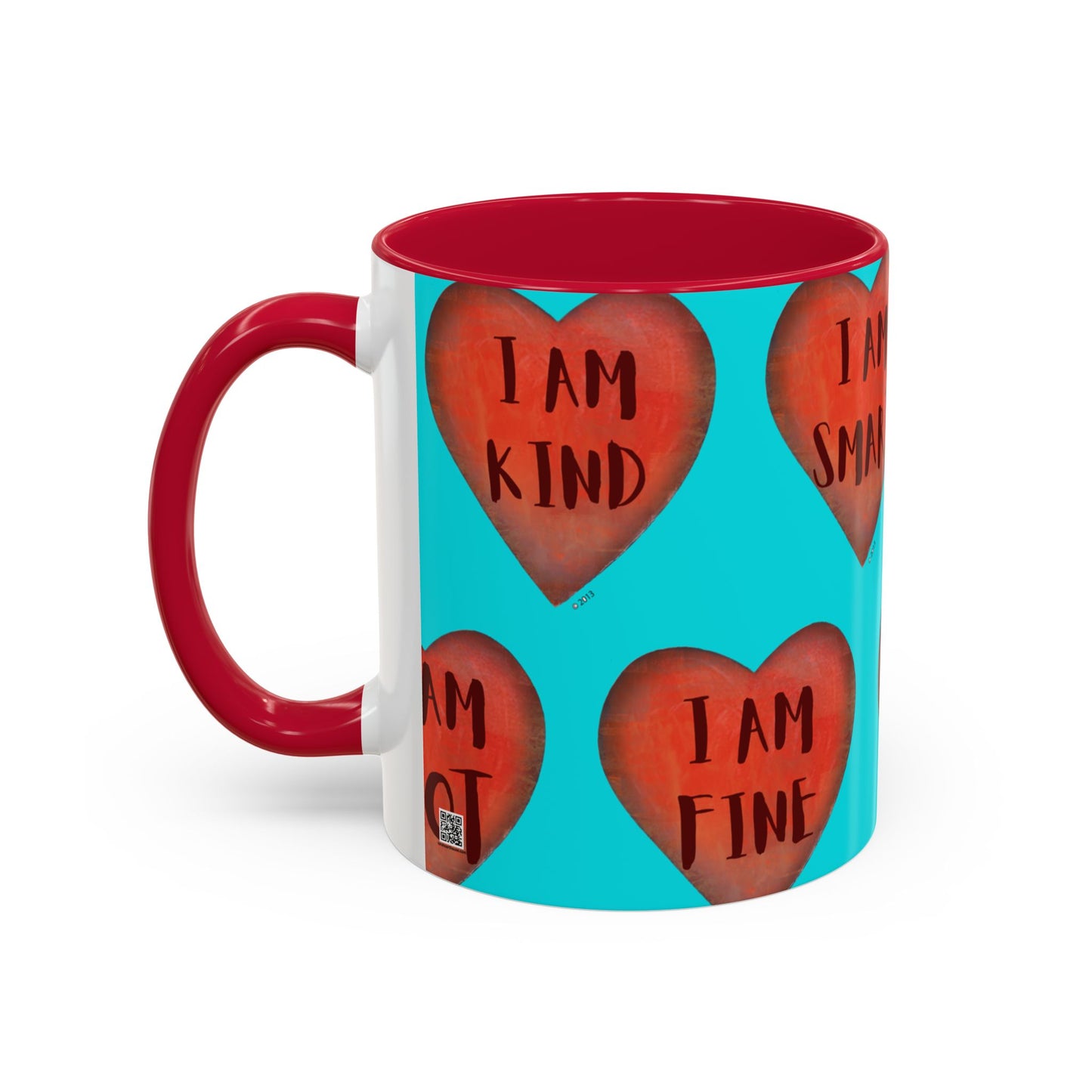 Turquoise Heart Mug - Colorful hand painted mug - Motivational Heart Mug - Turquoise Coffee Mug