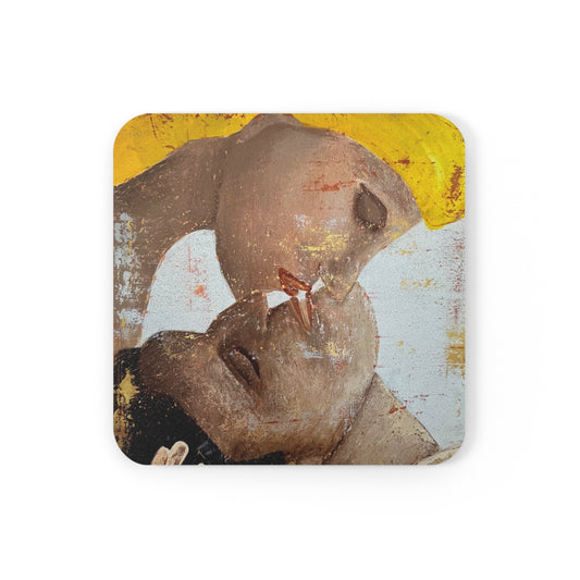 Cork Back Coaster - Drinks Coaster - original art drinks coaster - Sagjol Drinks Coaster - The Kiss