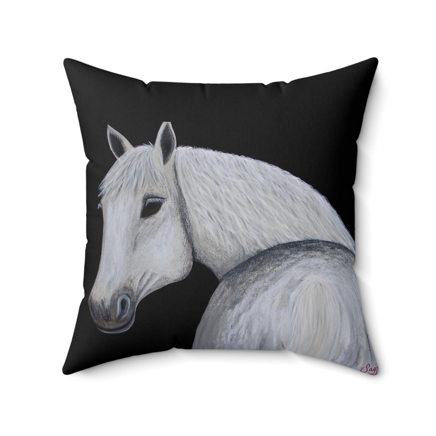 Horse Faux Suede Pillow - Equestrian Decor - Black Throw Pillow - Western Decor - Ghost hand painted Pillow