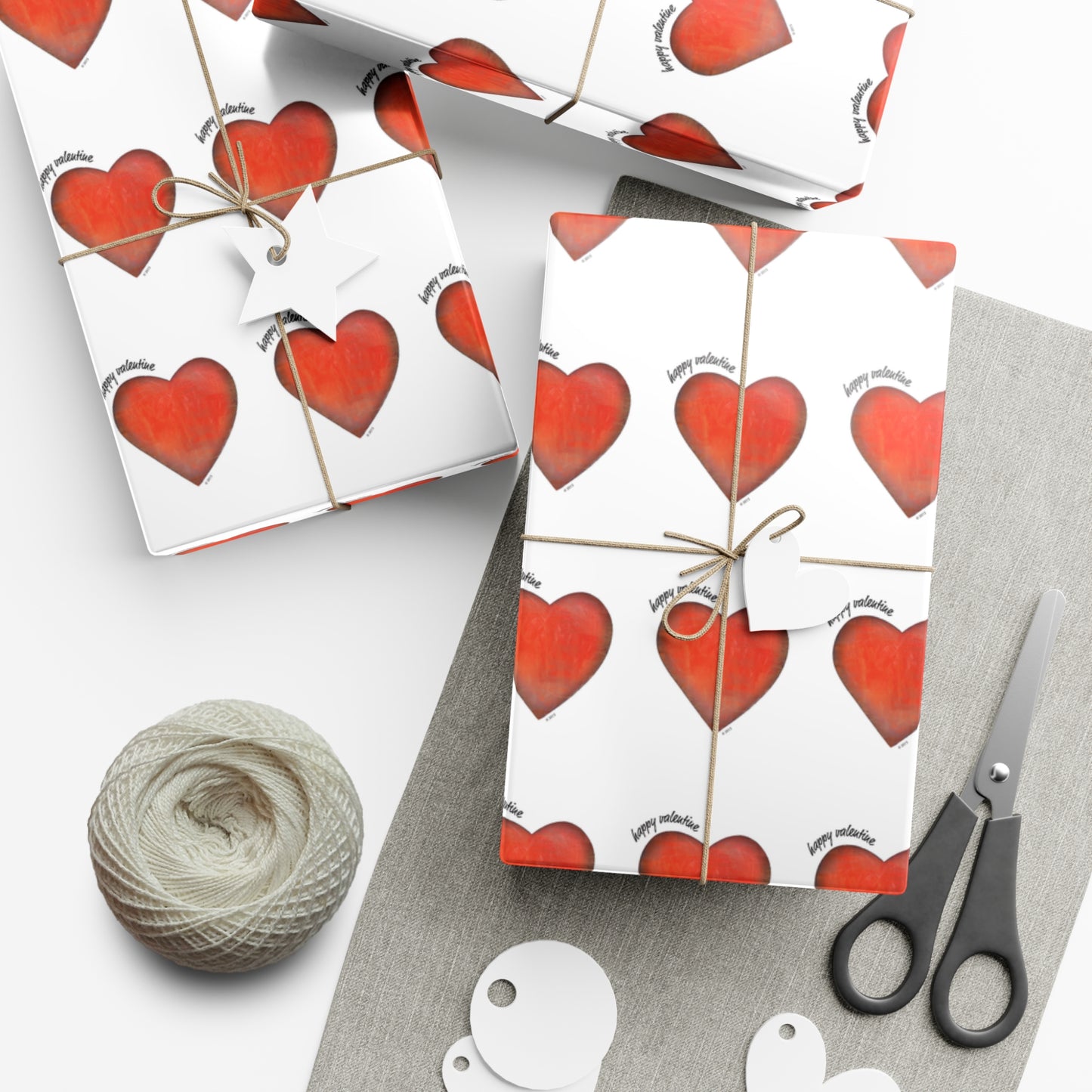 Gift Wrap Papers - "Happy Valentine" Heart Gift Paper -  Valentine Wrapping Paper