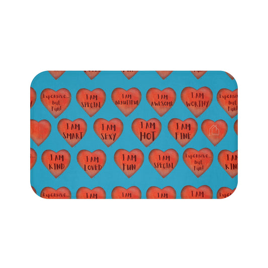 Bath Mat - Turquoise Bathroom mat - Unique Bathroom mat - Motivational Hearts