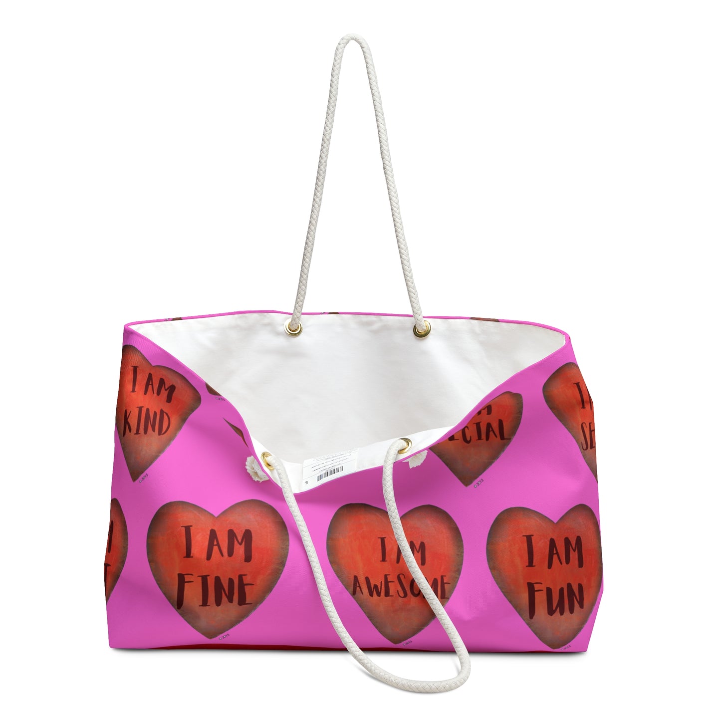 Weekender Bag - Fun Colorful Beach or Weekend Bag Perfect for Mother's Day Gift - Pink Hand painted Heart art bag - Cruise bag