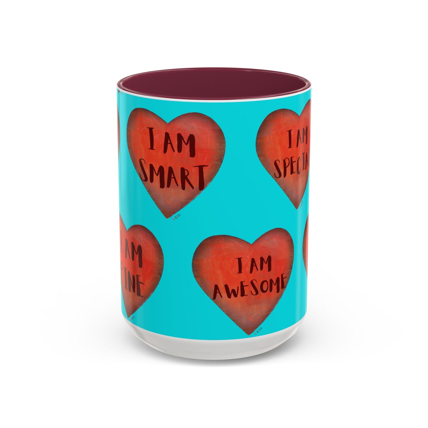 Turquoise Heart Mug - Colorful hand painted mug - Motivational Heart Mug - Turquoise Coffee Mug