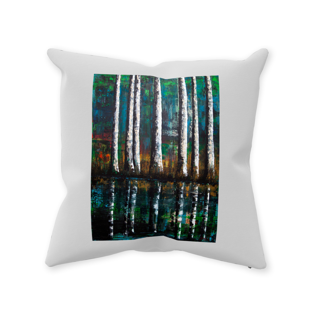 Decorative Pillow -Reflections - Hand painted Linen style Throw Cushion - Original Tree Art Pillow