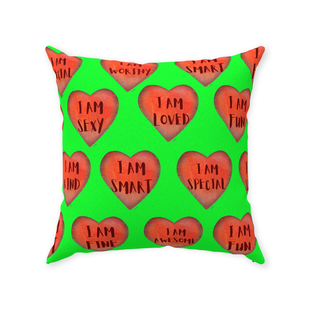 Throw Pillows - Green Motivational Heart Faux Suede Toss Pillow - College Dorm Decor