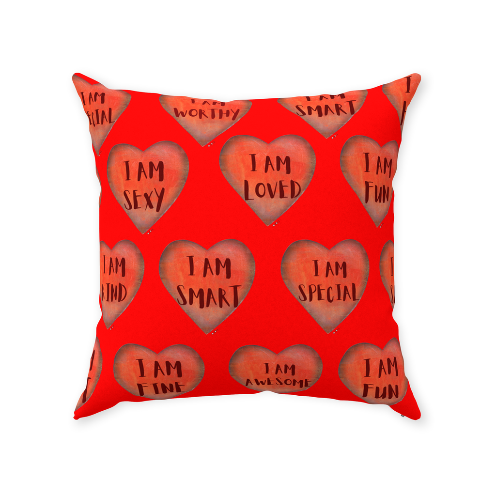 Throw Pillows - Red Motivational Heart Faux Suede Toss Pillow - College Dorm Decor