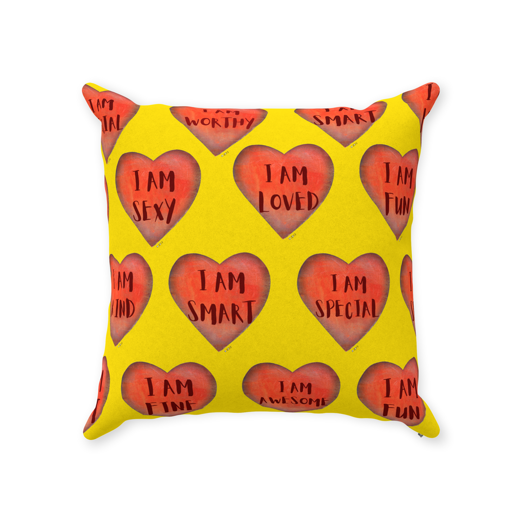 Throw Pillows - Yellow Motivational Heart Faux Suede Toss Pillow - College Dorm Decor