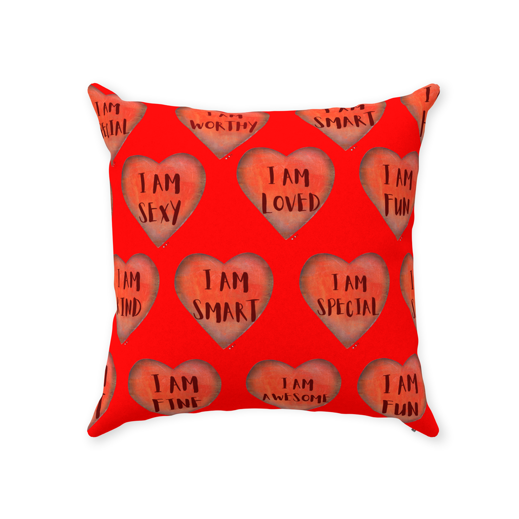 Throw Pillows - Red Motivational Heart Faux Suede Toss Pillow - College Dorm Decor