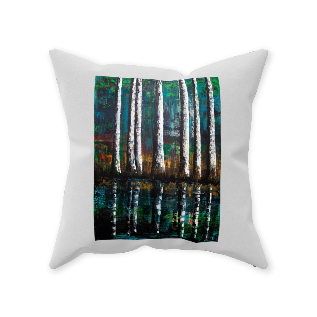 Decorative Pillow -Reflections - Hand painted Linen style Throw Cushion - Original Tree Art Pillow