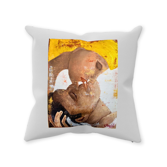 Decorative Pillow - Your Kiss - Hand painted Linen style Throw Cushion - Original Art Pillow