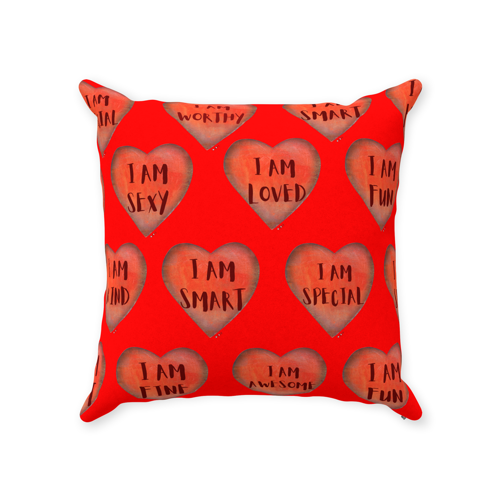 Throw Pillows - Red Motivational Heart Faux Suede Toss Pillow - College Dorm Decor