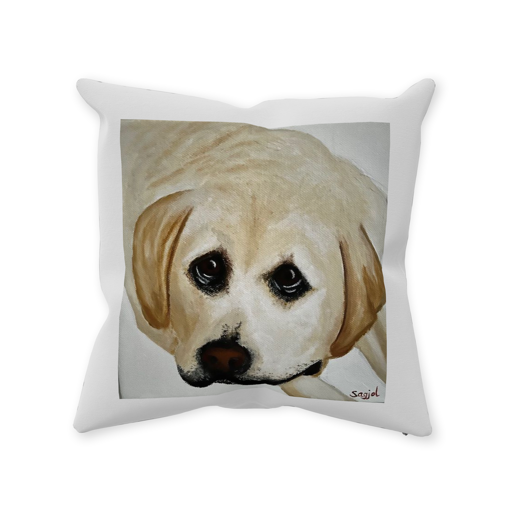 Decorative Pillow - Yellow Lab - Hand painted Linen style Throw Cushion - Original Art Pillow