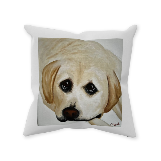 Decorative Pillow - Yellow Lab - Hand painted Linen style Throw Cushion - Original Art Pillow