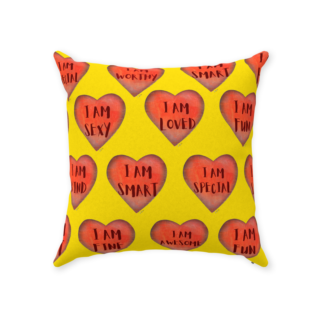 Throw Pillows - Yellow Motivational Heart Faux Suede Toss Pillow - College Dorm Decor