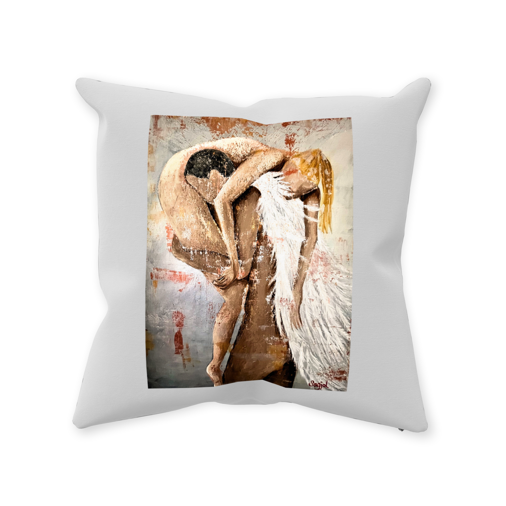 Decorative Pillow - Angel - Hand painted Linen style Throw Cushion - Original Angel  Art Pillow