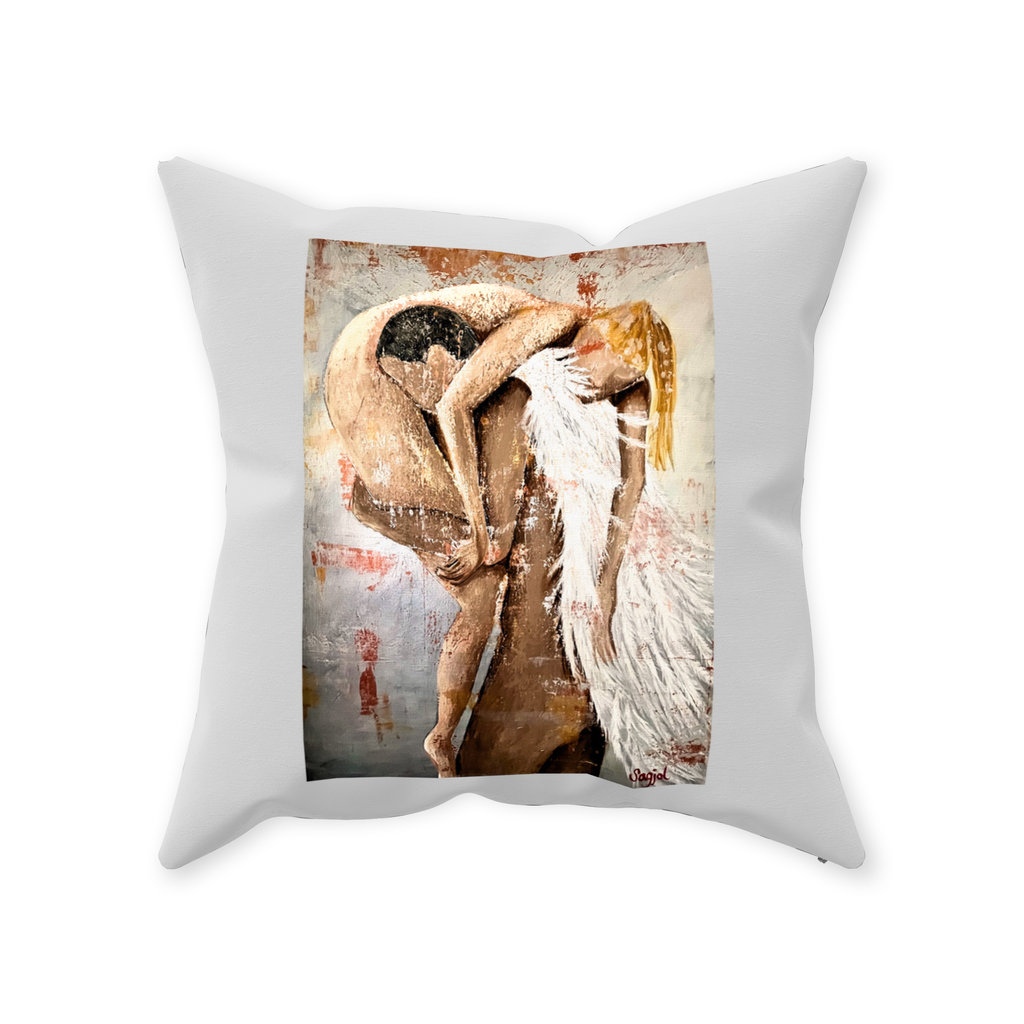 Decorative Pillow - Angel - Hand painted Linen style Throw Cushion - Original Angel  Art Pillow