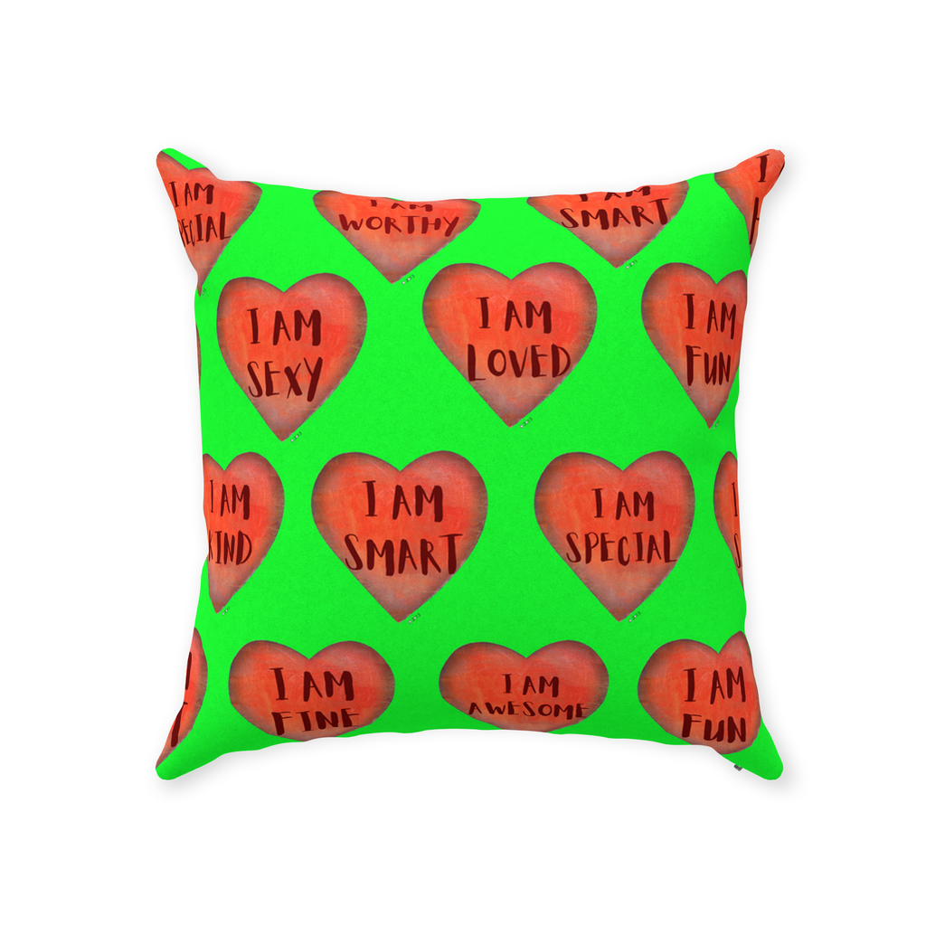 Throw Pillows - Green Motivational Heart Faux Suede Toss Pillow - College Dorm Decor