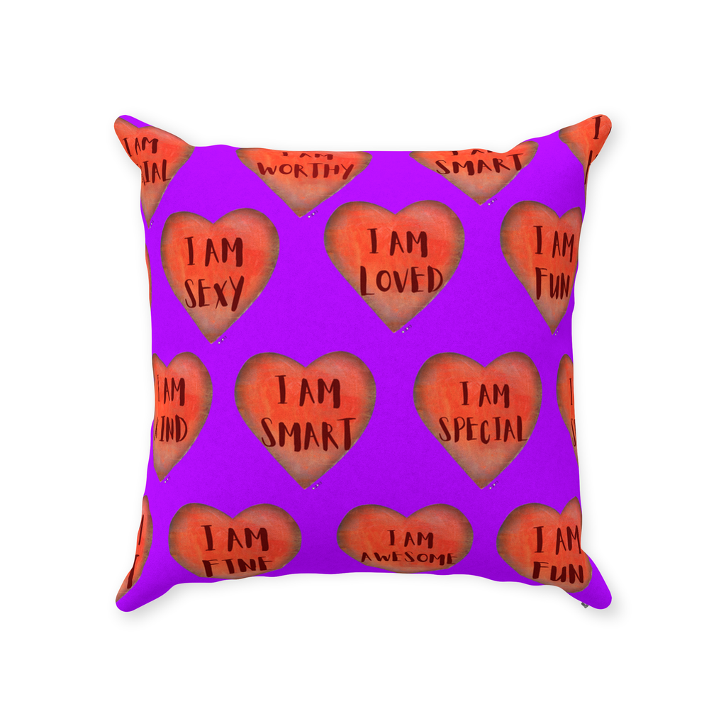 Throw Pillows - Purple Motivational Heart Faux Suede Toss Pillow - College Dorm Decor