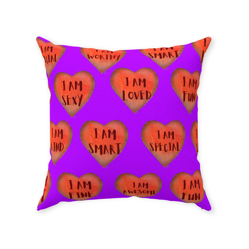 Throw Pillows - Purple Motivational Heart Faux Suede Toss Pillow - College Dorm Decor