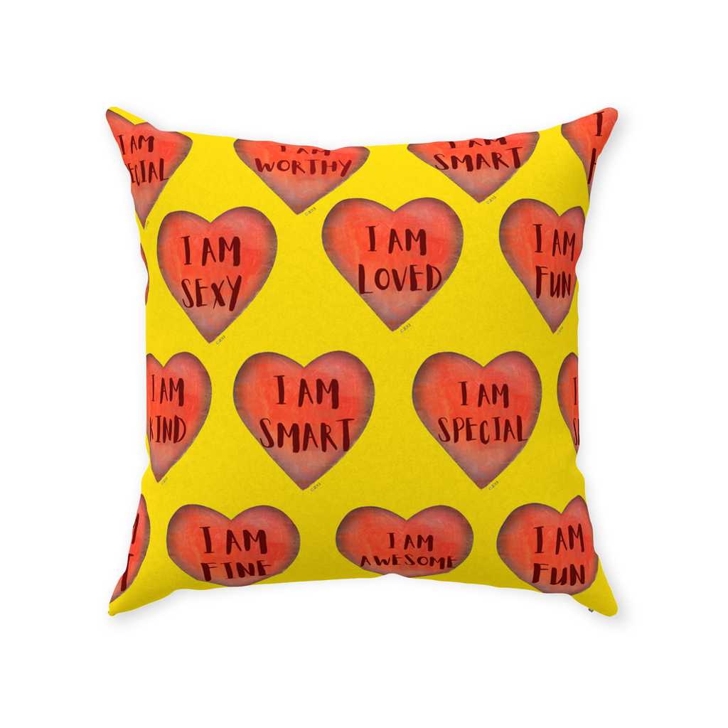 Throw Pillows - Yellow Motivational Heart Faux Suede Toss Pillow - College Dorm Decor