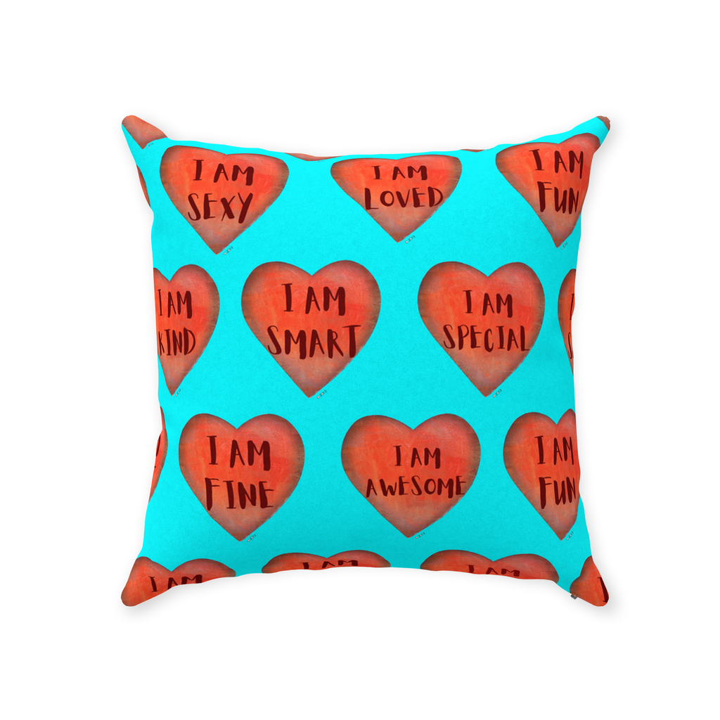 Throw Pillows - Turquoise Motivational Heart Faux Suede Toss Pillow - College Dorm Decor