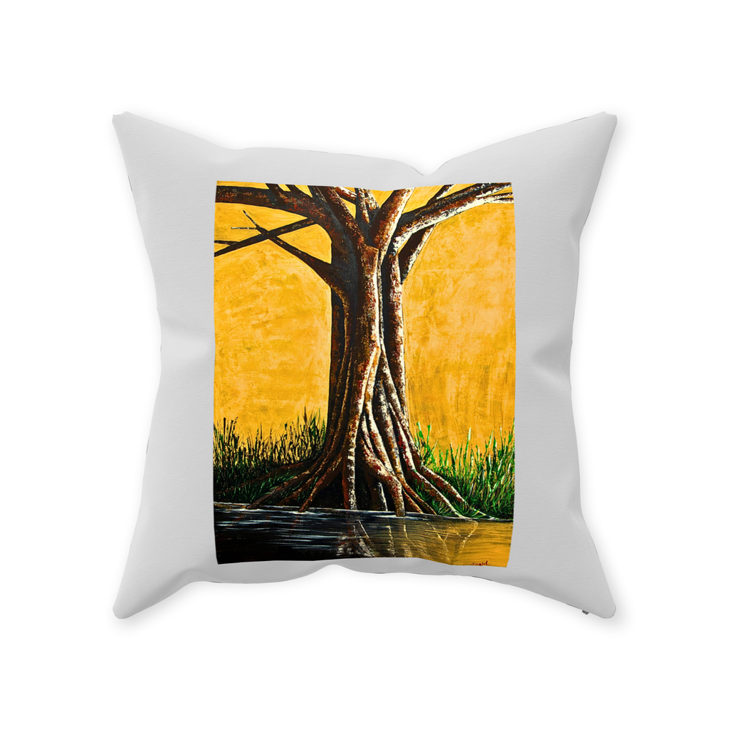 Decorative Pillow - Strength in Vulnerability - Hand painted Linen style Throw Cushion - Original Tree Art Pillow