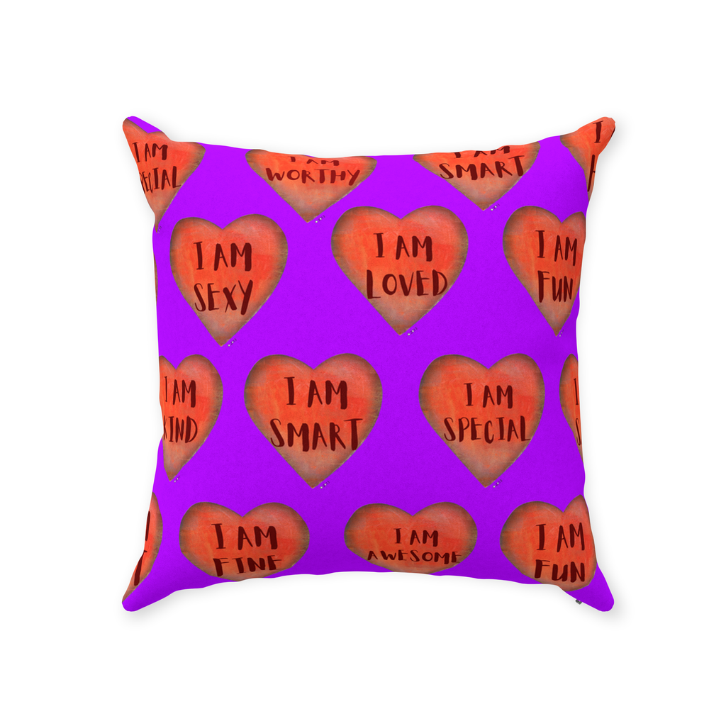 Throw Pillows - Purple Motivational Heart Faux Suede Toss Pillow - College Dorm Decor