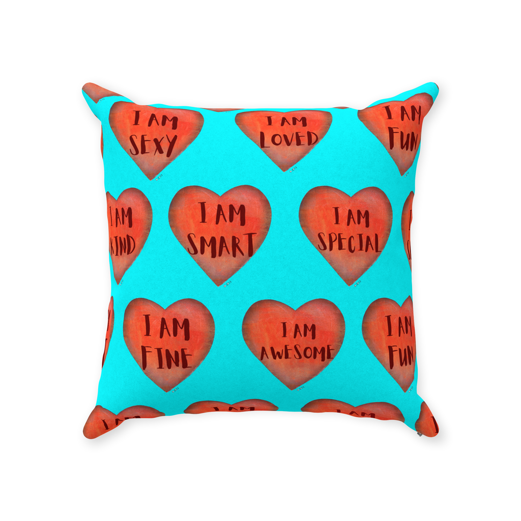 Throw Pillows - Turquoise Motivational Heart Faux Suede Toss Pillow - College Dorm Decor